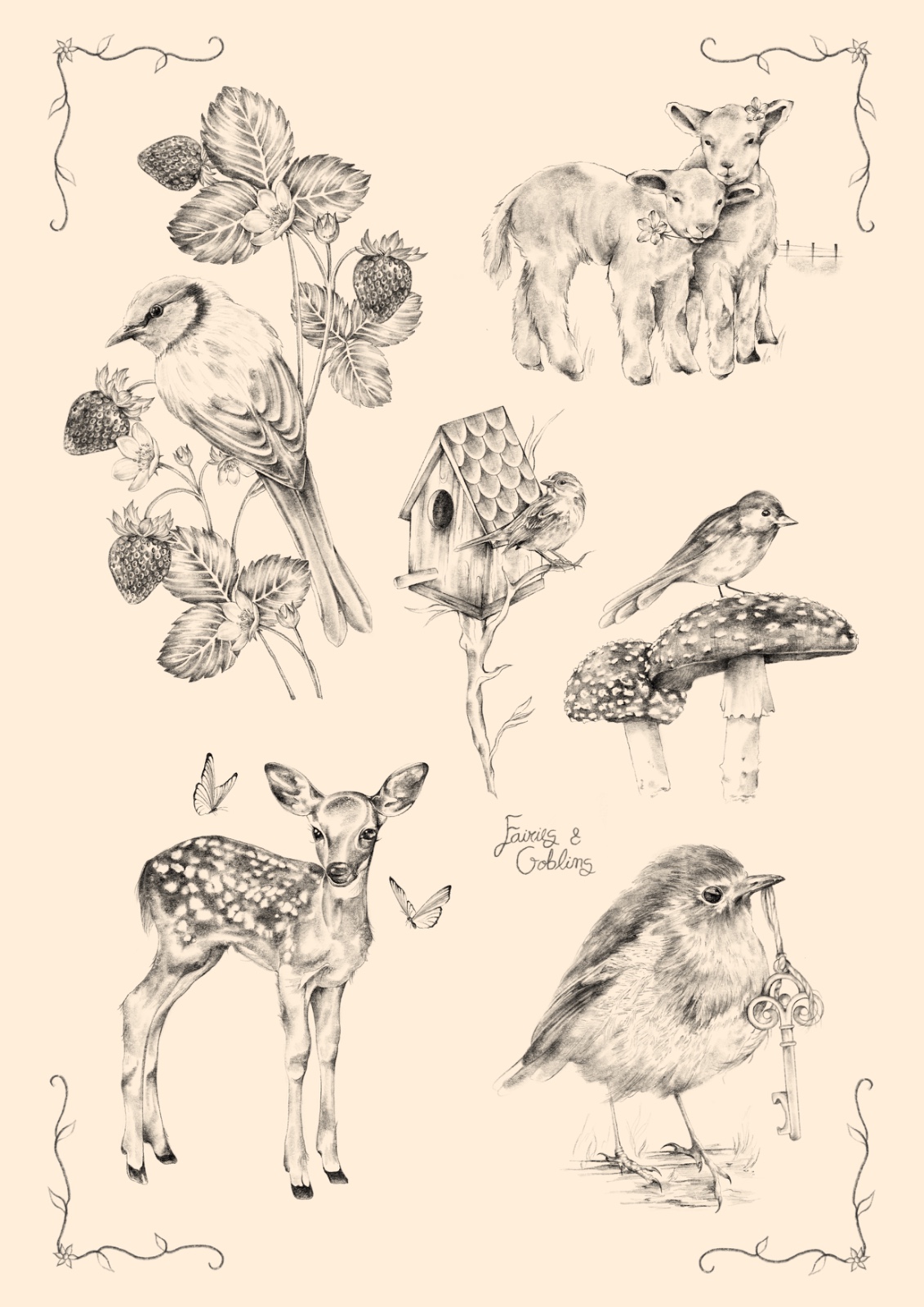 Whimsy of the Wild flash tattoo sheet by Fairies & Goblins — Lisbon tattoo artist